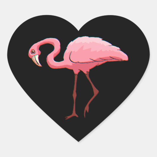Sticker Retro Stationery Roze Flamingo Zwart Hart (Voorkant)