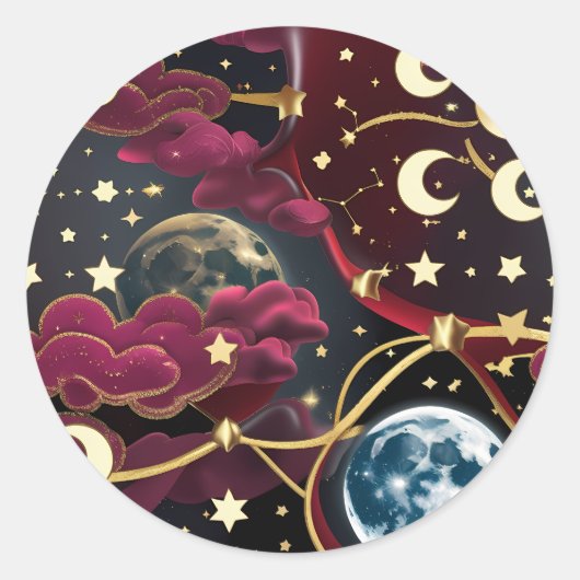 Sticker - Rode Celestial Moon Design Mystic Lunar (Voorkant)