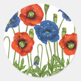 Sticker rode en blauwe papaver