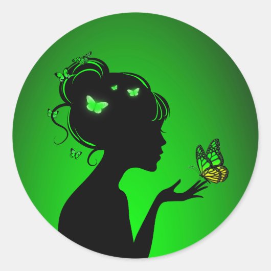Sticker Rond De groene vlindervrouw (Voorkant)