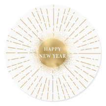 Sticker Rond Happy New Year Moderne Solaire Gold
