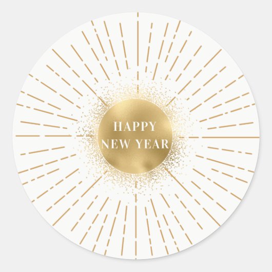 Sticker Rond Happy New Year Moderne Solaire Gold (Voorkant)