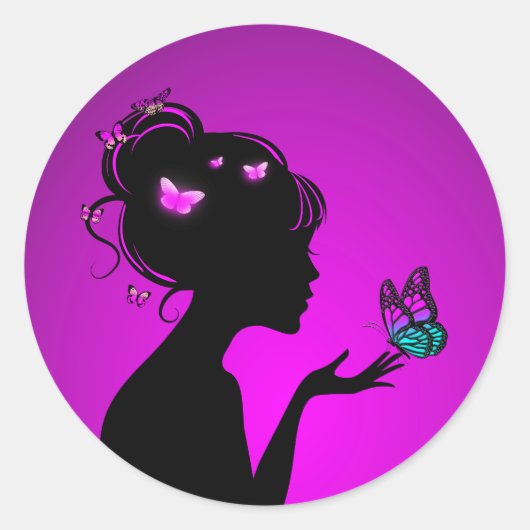 Sticker Rond Violette Vlindervrouw (Voorkant)