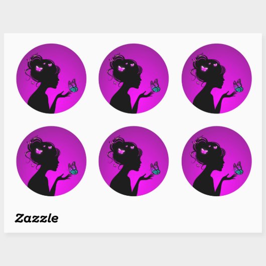 Sticker Rond Violette Vlindervrouw (Vel)