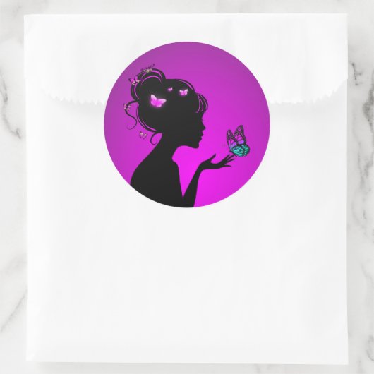 Sticker Rond Violette Vlindervrouw (Tas)