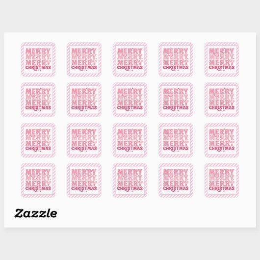 Sticker Roze Kerstmis gestreepte label (Vel)
