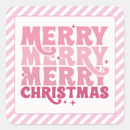 Sticker Roze Kerstmis gestreepte label (Voorkant)