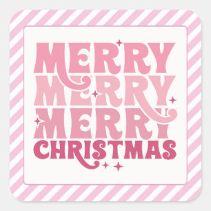 Sticker Roze Kerstmis gestreepte label