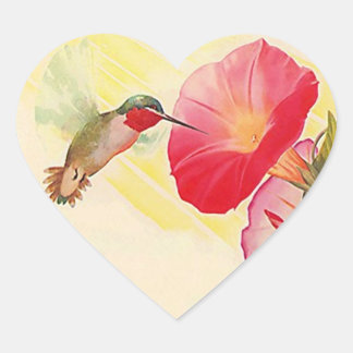 Sticker Ruby Throated Hummingbird @ Flowers Garden