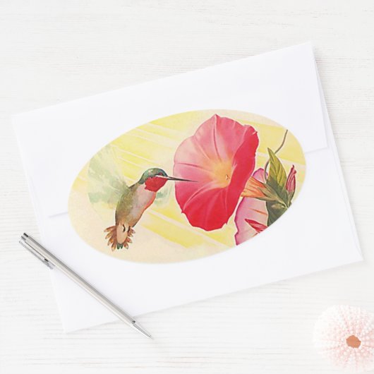 Sticker Ruby Throated Hummingbird @ Flowers Garden (Envelop)