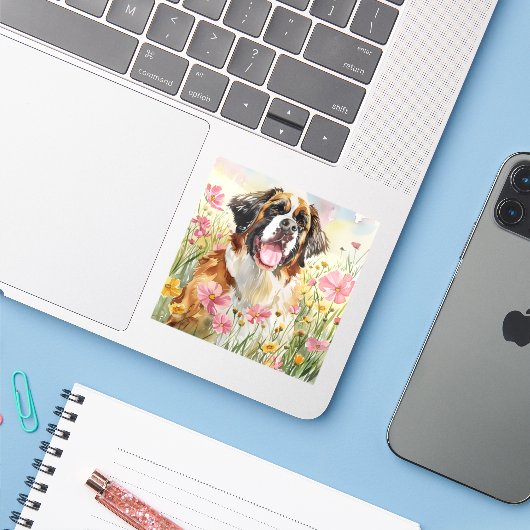 Sticker – Saint Bernard Die-Cut Sticker (Laptop met iPhone)