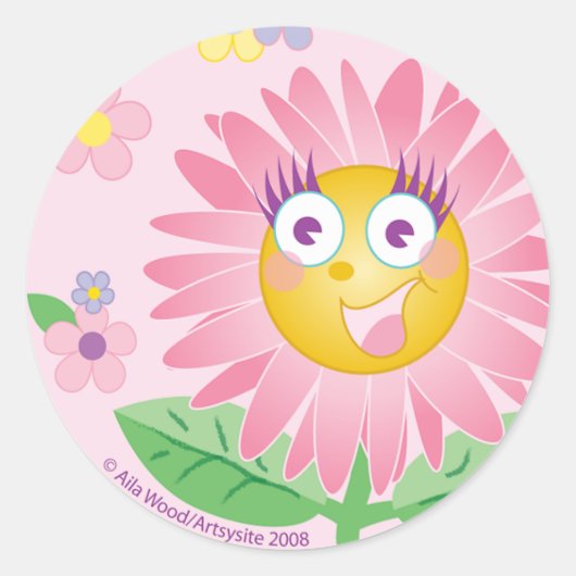 STICKER Schattige Roze Antropomorfische Bloem (Voorkant)