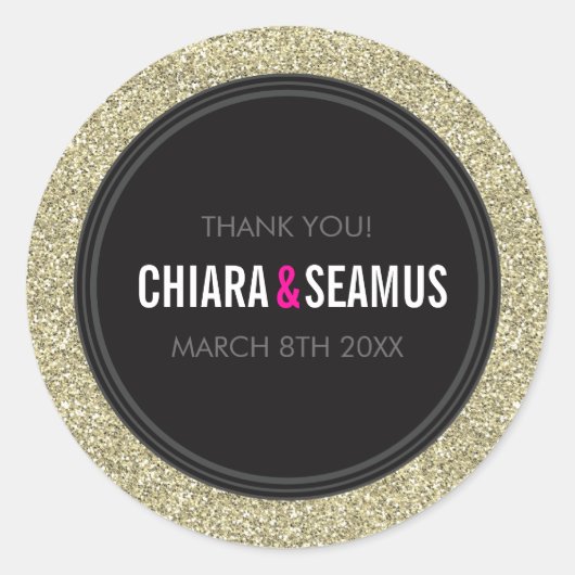 STICKER SEAL modern eenvoudig oud goud glitter zwa (Voorkant)