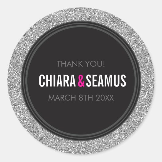 STICKER SEAL modern eenvoudig zilver glitter zwart (Voorkant)