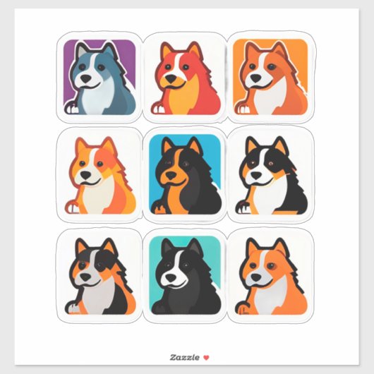 Sticker Set Met Moppige Cartoon Hond In Felle Kleu (Vel)