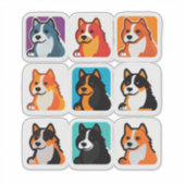 Sticker Set Met Moppige Cartoon Hond In Felle Kleu (Voorkant)