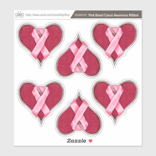 Sticker set: roze borstkankerwaarschuwing linten (Vel)