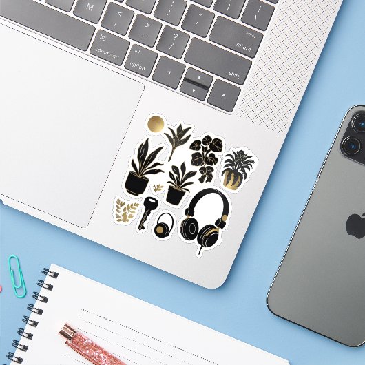 Sticker Silhouetten: Elegant & Minimalistisch Dage (Laptop met iPhone)