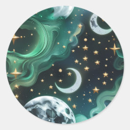 Sticker - Smaragdgroene Hemelse Maan Mystieke Luna
