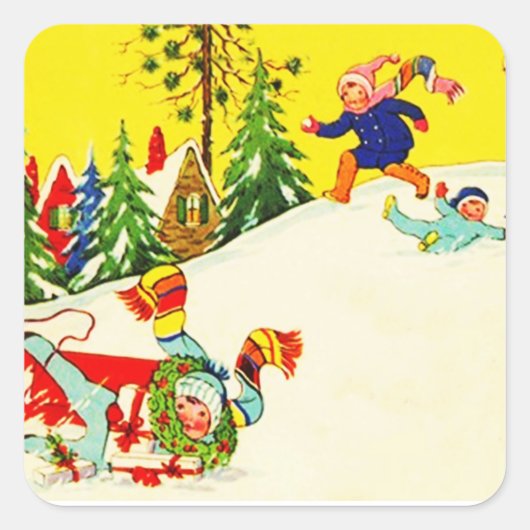 Sticker  Sneeuw Winter Vakantie Plezier Sledding (Voorkant)