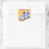 Sticker Snowmen Sneeuwsport met kerstvierkant. (Tas)