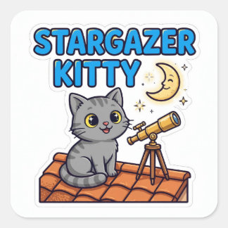 Sticker Sterrenkijker Kitty — Grijze Kat Verrekijk