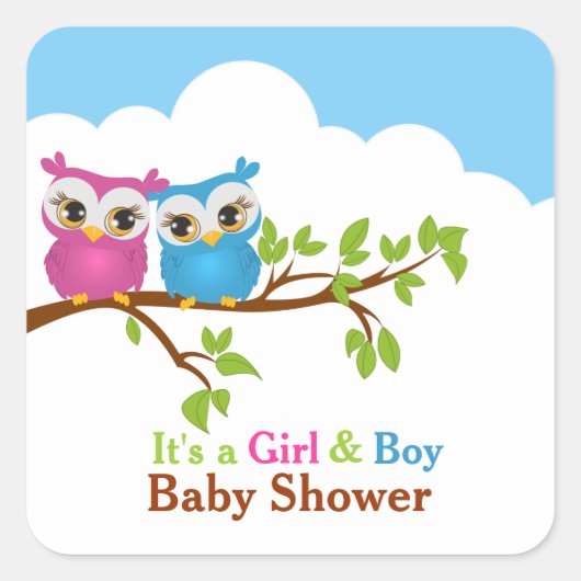 Sticker Sweet Twins Owls Boy Girl Baby (Voorkant)