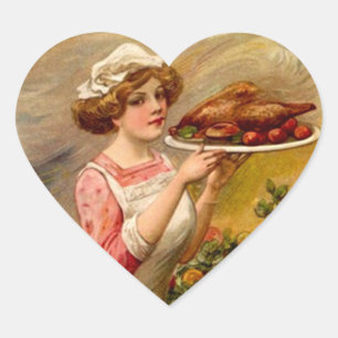 Sticker Thanksgiving Dinner Lady w / Turkije