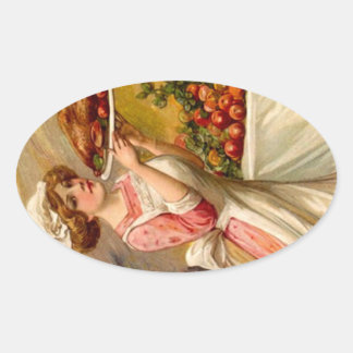 Sticker Thanksgiving Dinner Lady w/ Turkije