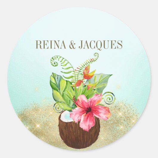 Sticker Tropische Floral Coconut Palm Wedding Seal (Voorkant)