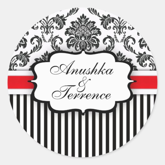 Sticker van Black and Red Damask Stripe Wedding (Voorkant)
