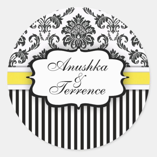Sticker van Black and Yellow Damask Stripe Wedding (Voorkant)