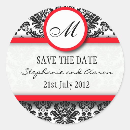 Sticker van de Black and Red Damask Monogram Weddi (Voorkant)