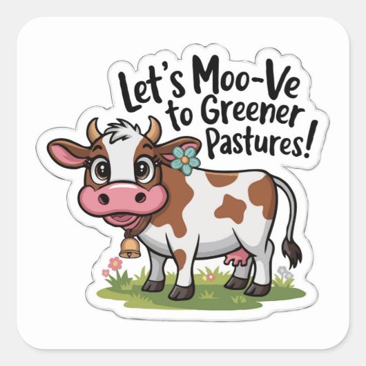 Sticker van de Koe van Schattigee begrazing | Grap (Voorkant)