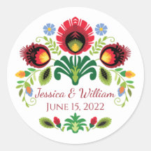 Sticker van de Poolse Folk Flowers Red