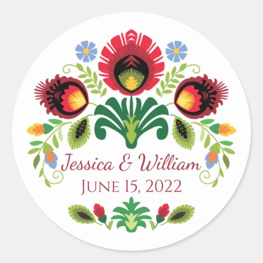 Sticker van de Poolse Folk Flowers Red (Voorkant)