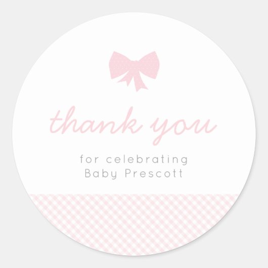 Sticker van de roze baby shower van Gingham (Voorkant)