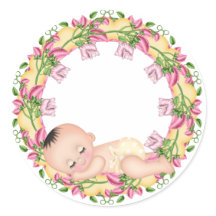 Sticker van geel en roze Baby shower