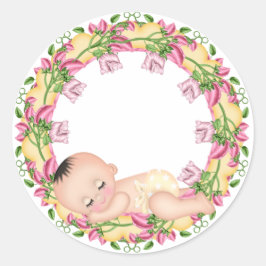 Sticker van geel en roze Baby shower