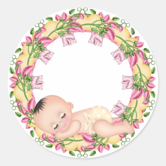 Sticker van geel en roze Baby shower (Voorkant)