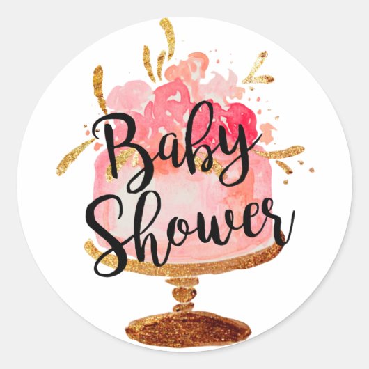 Sticker van goudroze Baby shower met bloesems (Voorkant)