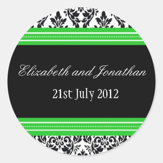 Sticker van het groene en zwarte Damask Wedding (Voorkant)