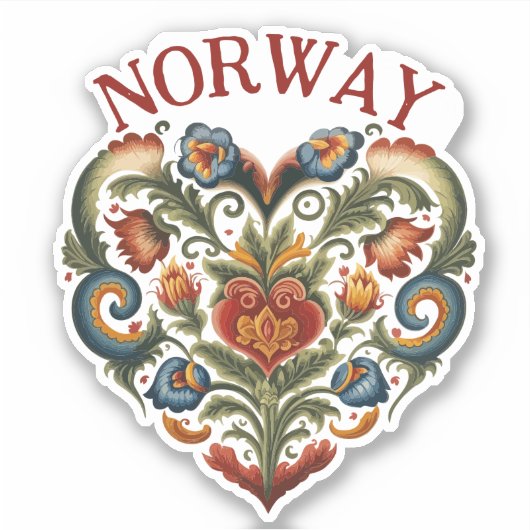 Sticker van het Noorse Rosemaling Folk Art Heart (Voorkant)