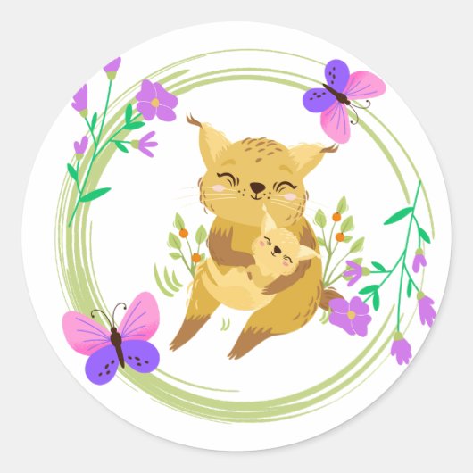 Sticker van mama en baby lynx/wilde katten (Voorkant)