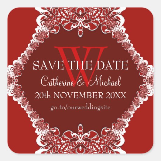 Sticker van Rode Monogram Tribal Wedding Annouceme (Voorkant)