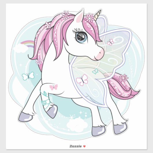 Sticker van Unicorn en Butterflies (Vel)
