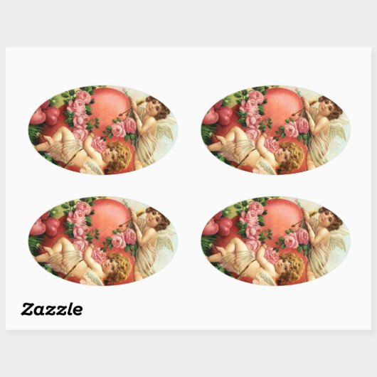 Sticker  Victoriaans Valentijn Cupids Harten (Vel)
