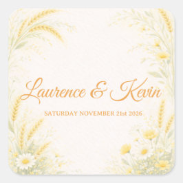 Sticker vierkant Elegant Botanisch Huwelijk