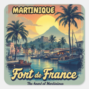 Sticker Vierkant Martinique Fort-de-France Vintage