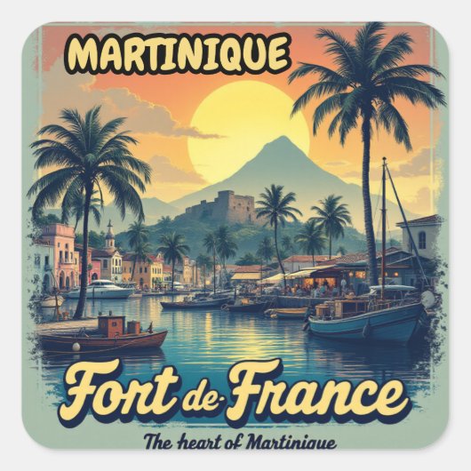 Sticker Vierkant Martinique Fort-de-France Vintage (Voorkant)